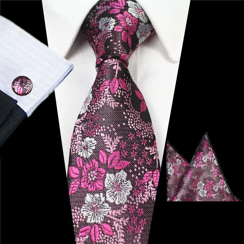 Mens Stylish Striped Tie Rose Red Paisley Silk Jacquard Dot Neck Ties