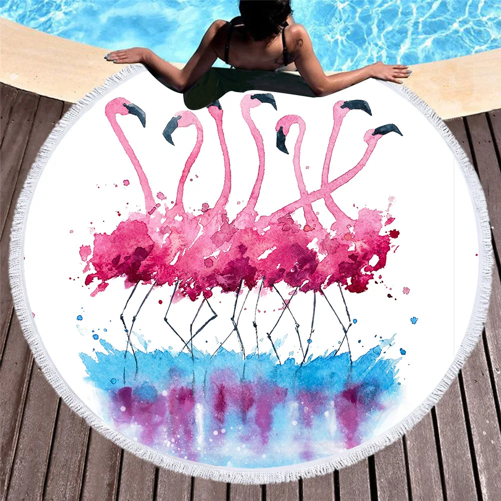 Фламинго коврик для пикника с бахромой большой круглый пляжный коврик Мультифункциональный внешний обернутый шарф шали приморский праздник пляжный коврик