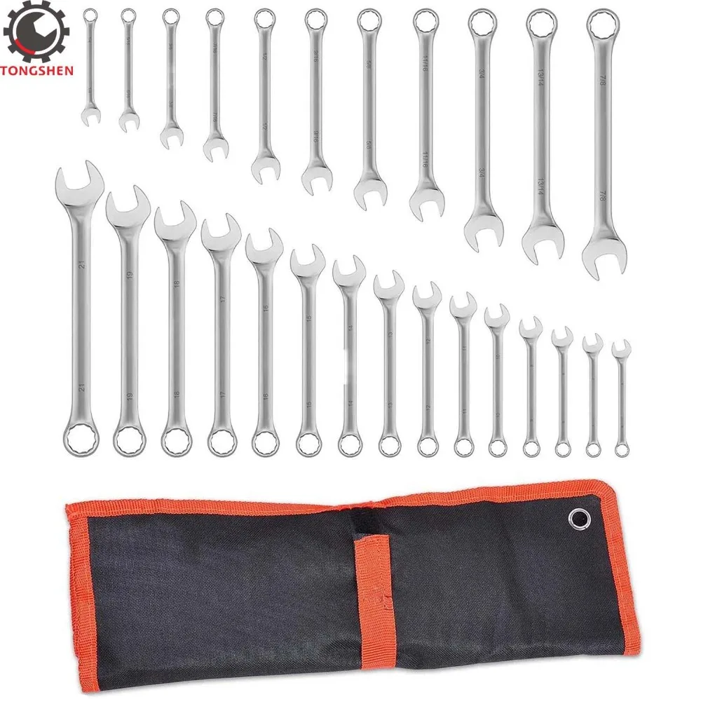 

26Pcs Full Polish Inch&Metric Combination Wrench Set,Double End Wrences Kit,High Torque Spanner Set For Auto Repairing Tools