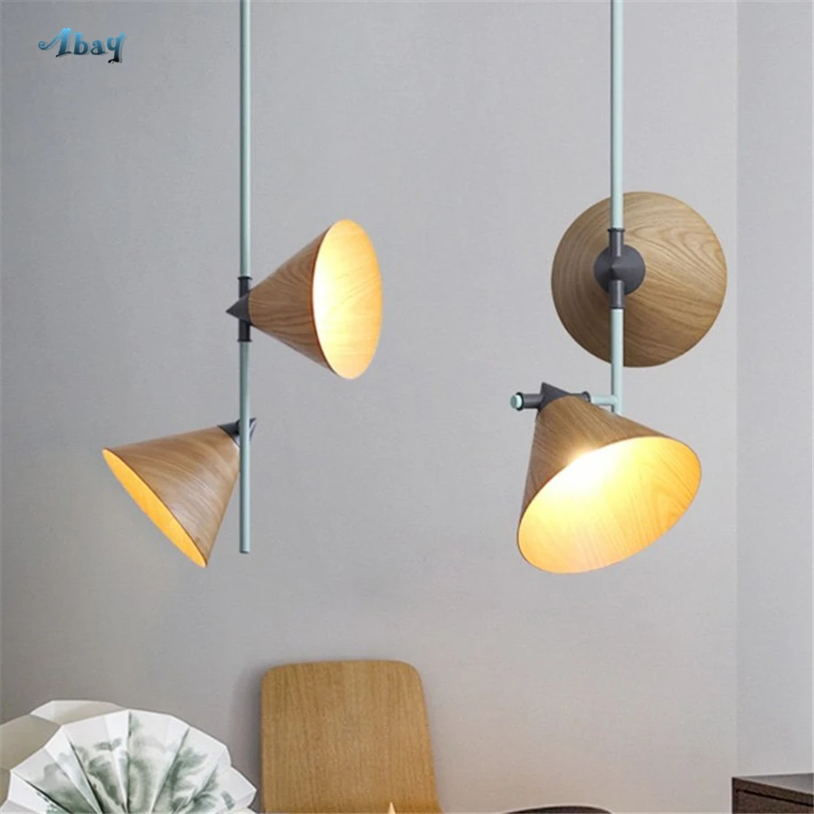 

Nordic Solid Wood Pendant Lights 2 Heads for Living Room Bar Dining Room Home Decor Hanging Lamp Wooden Light Fixture Led E27