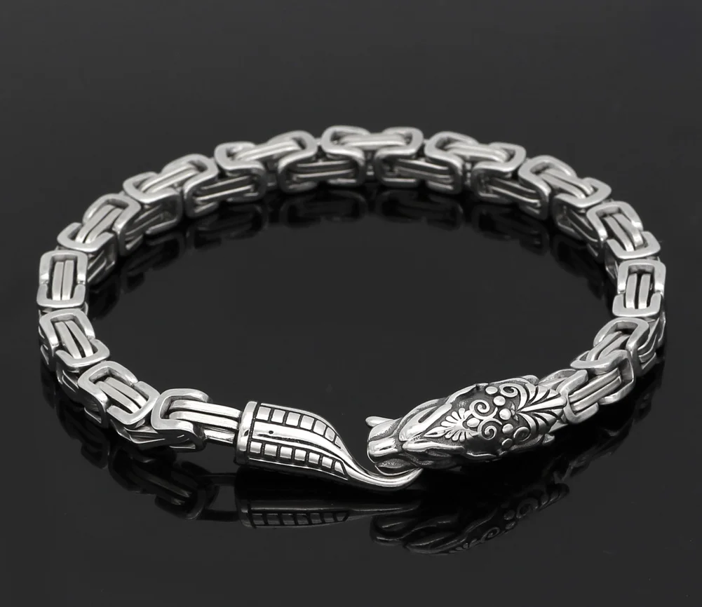 

men stainless steel nordic viking odin wolf king chain amulet bracelet -23cm