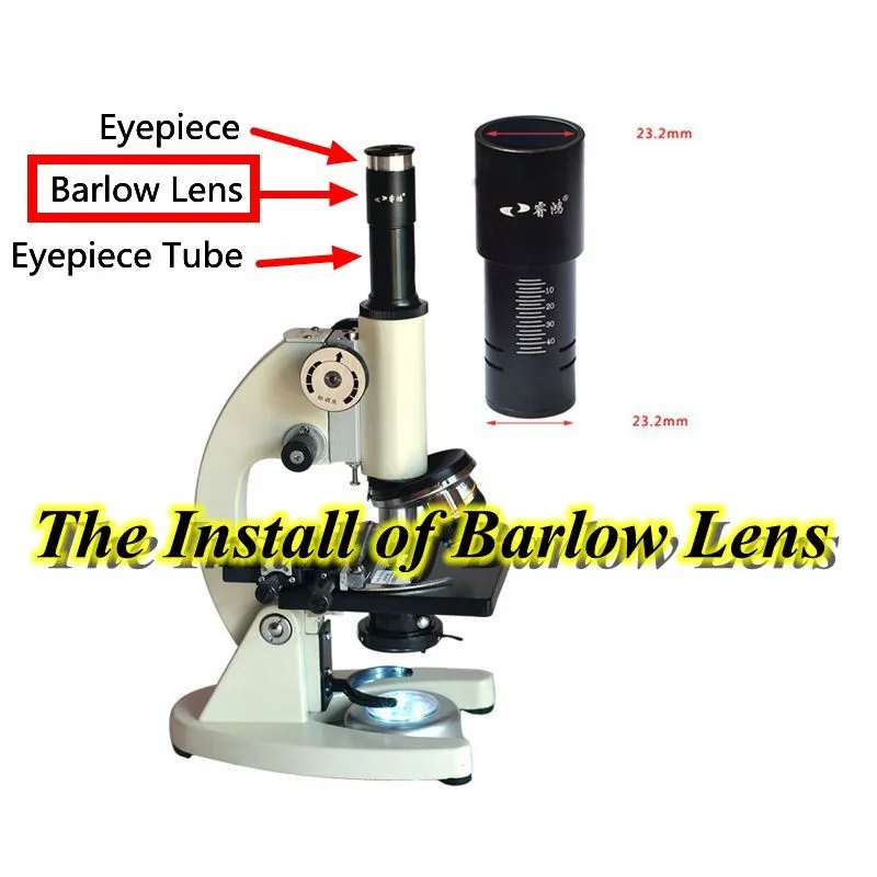1 шт. 23,2 мм Интерфейс 2X Металлический линза Барлоу микроскоп окуляр