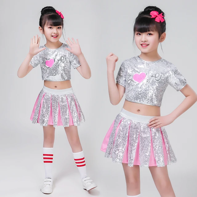 US $13.90 3pc Children Girl hip Hop Jazz Costume Modern Ballroom Dance Wear Clothing Kids Sequined Sports Clo