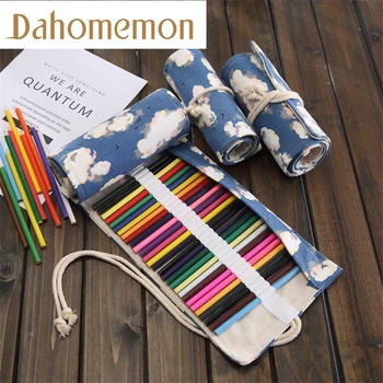 

36/48/72Hole Creative Cartoon Cover Pencil Case Art Curtain Storage Color Pencil Student Stationery Canvas painting Pen Roll Bag