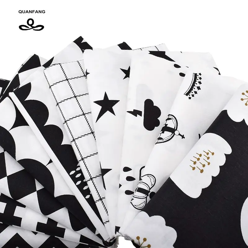 QUANFANG хлопковая ткань с принтом салфетка в стиле пэчворк ткань, DIY шитье стеганый жир четверти материал для малышей и детей черный и белый