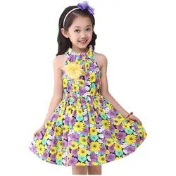 2019 платье для девочек, детское летнее платье для девочек, одежда с цветочным принтом для маленьких девочек 4-12 лет