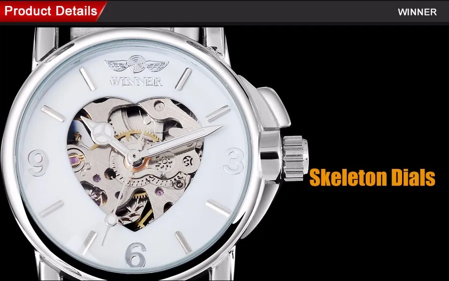 Популярные Брендовые женские часы от победителя, простые автоматические часы со скелетонным циферблатом, прозрачное стекло, серебристый чехол, кожаный ремешок