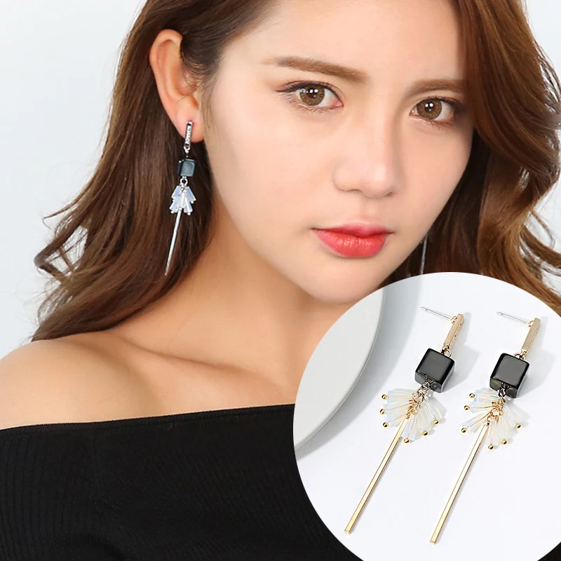 DuoTang Fashion Crystal Drop Earrings Trendy Geometric Rhinestone Zinc Alloy Earring Statement