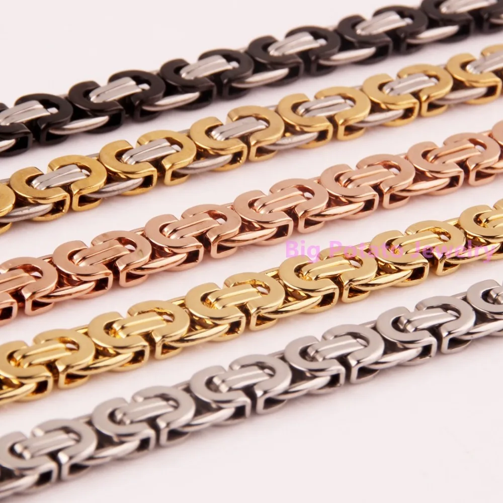 

New 7-40inch Custom Sizes 6/8/10mm Width 316L Stainless Steel Multiple Colour Charming Unisex Byzantine Bracelet/Necklace Chain