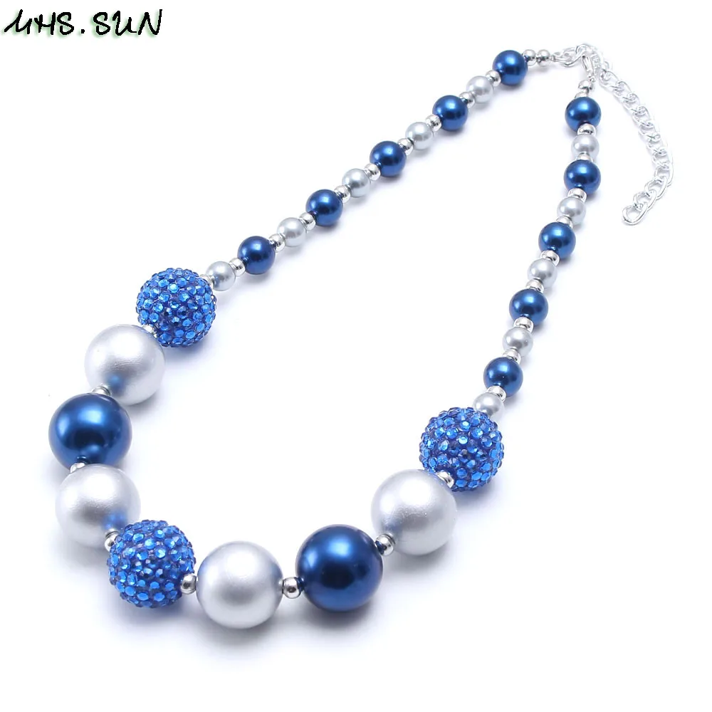 

MHS.SUN New Arrival Kids Boy Chunky Beads Necklace Blue+Gray Pearl Beads Child Kids Chunky Necklace Fashion Choker Necklace 1Pcs