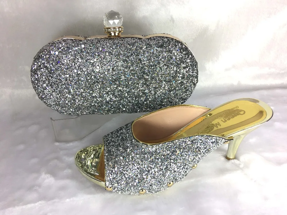 Silver Color African font b Women b font Shoes And Bags Set Italian Shoes And Matching