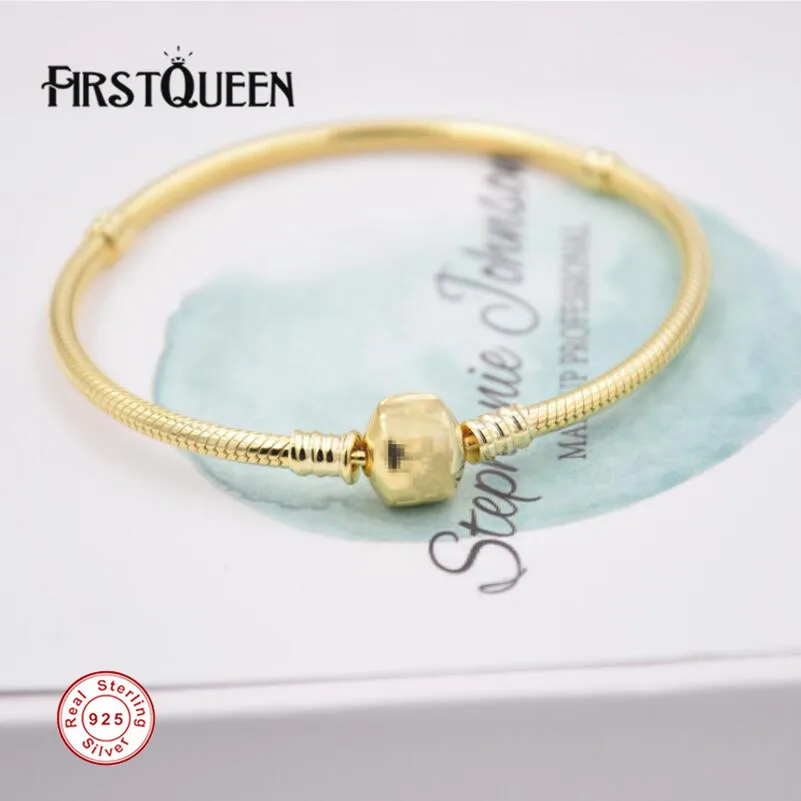 

FirstQueen Solid 925 Silver Gold Colour Bracelet with Clasp Fit 4.3mm Charms Beads Anniversary DIY Gift For Jewelry Making