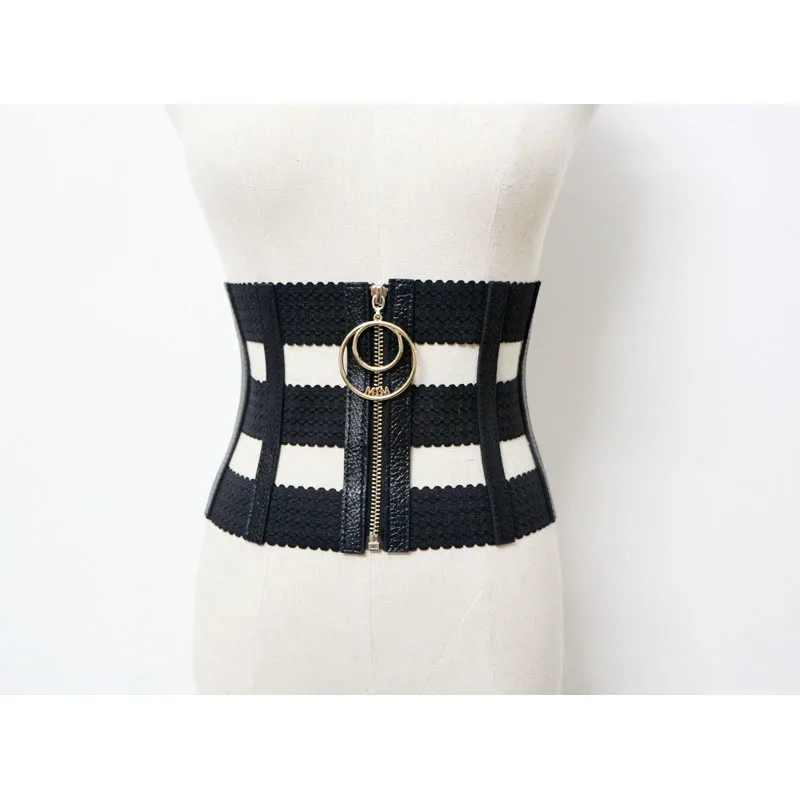 

PU Leather Pearl Female Belt Corset Black Elasitc Wide Belts for Women Dress Cummerbund Korea Fashion Clothes Accessory