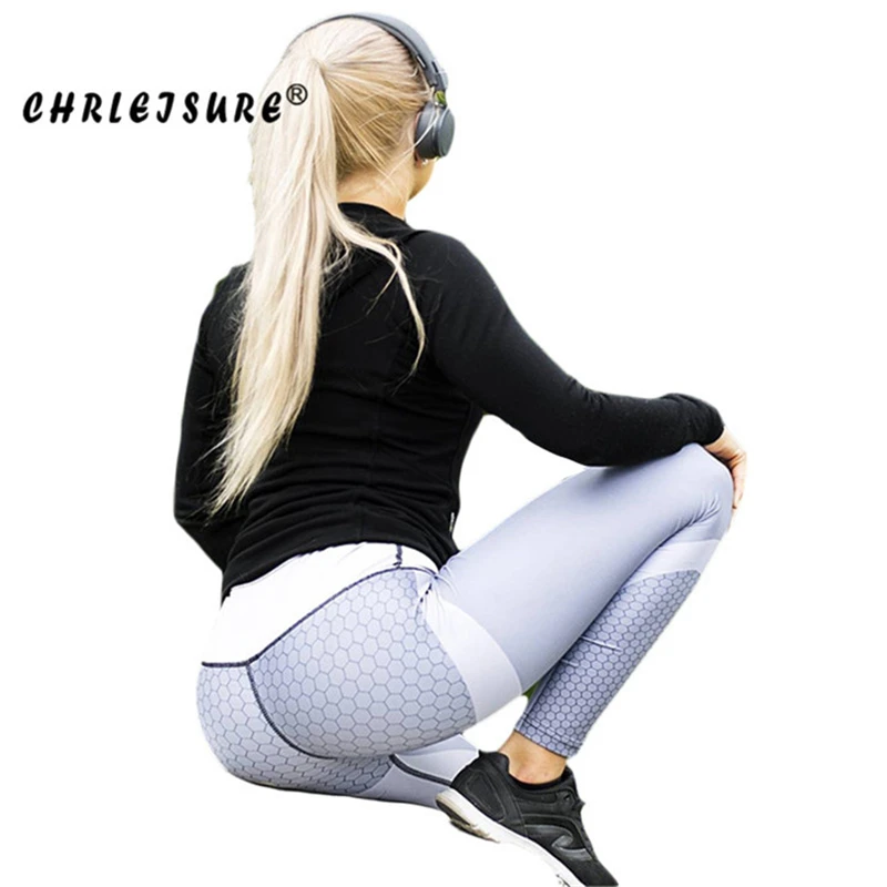 Женские геометрические леггинсы CHRLEISURE спортивные с высокой талией и цифровым