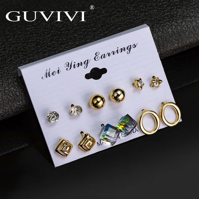 

2019 Trendy Crystal Stud Earrings Fashion Women Jewelry Gold Color Simulated Pearl Small Earrings Sets Ear Stud Accessories