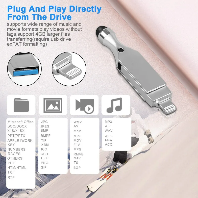 USB флэш-накопитель 64 ГБ USB 2,0 карта памяти с индуктивной сенсорной головкой, разъемом Lightning для IPHONE 8/X/7/7 p/6/6 p iPad iOS11