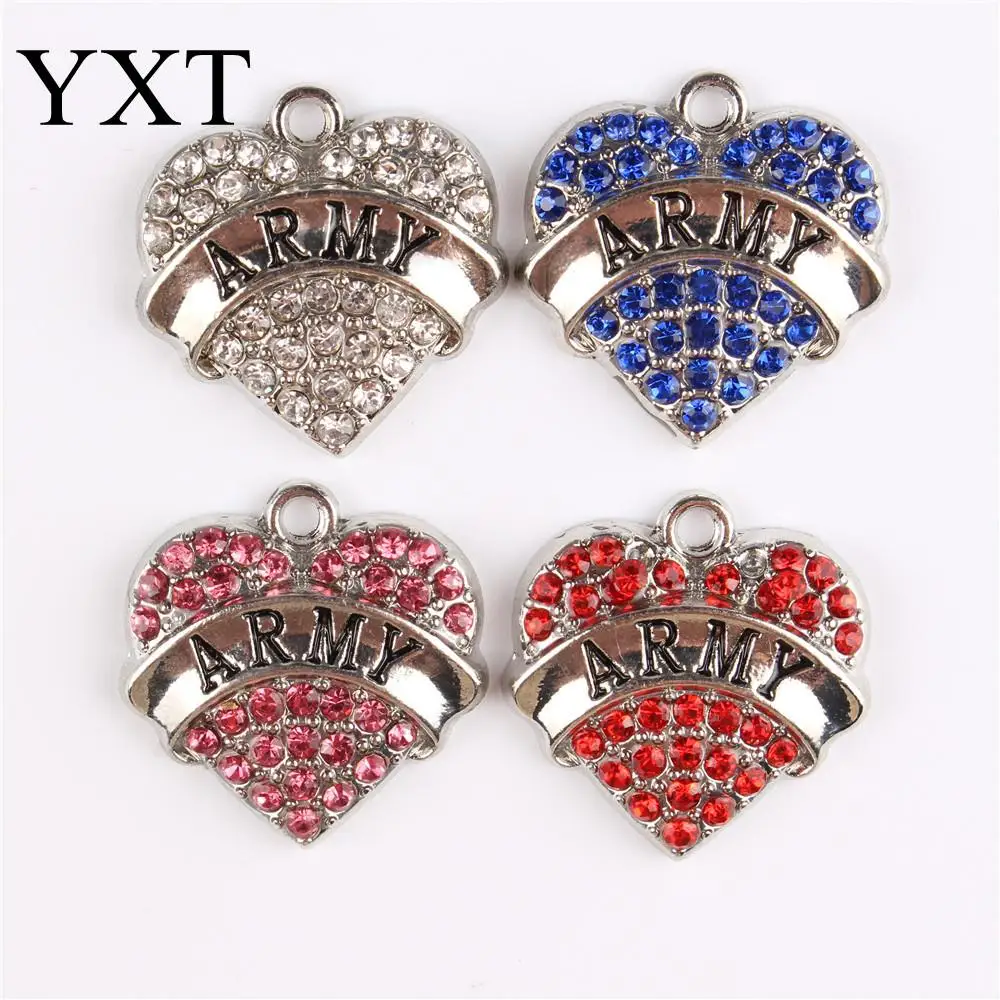 

Pink White Blue Red Love Sweet Heart Crystal ARMY Charms Dangle Pendant For DIY Necklace Bracelet Wedding Birthday Jewelry Gift