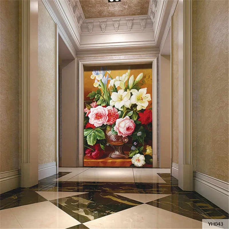 

Custom Fabric & Textile Wallcoverings For Walls Fine cotton and linen European Oil Painting Entrance Hallway Corridor Backdrop