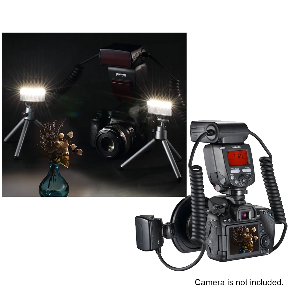 Вспышка YONGNUO YN24EX E-TTL Speedlite 5600K с 2 головками для вспышки и 4 переходными кольцами для камер Canon EOS 1Dx 5D3 6D 7D 70D