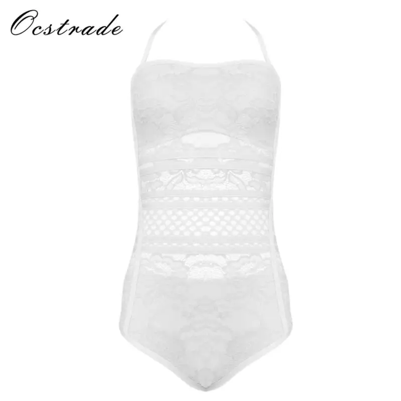 Ocstrade, Новое поступление, летний сексуальный черный кружевной облегающий бандажный костюм, женский цельный купальник - Цвет: Белый
