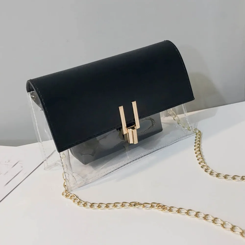 

2019 summer new style PU jelly bag female mini transparent sequin compound bag diagonal package Beach bag