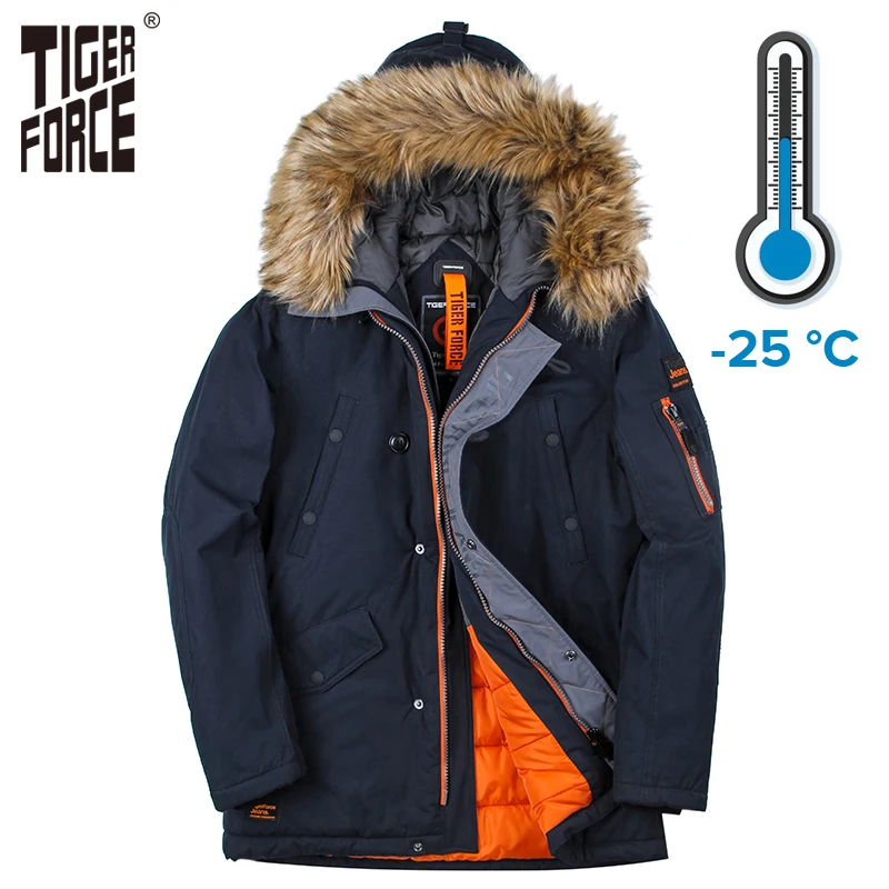 TIGER FORCE Winter Jacket Men Padded Parka Mens Cotton Coat Warm Men's