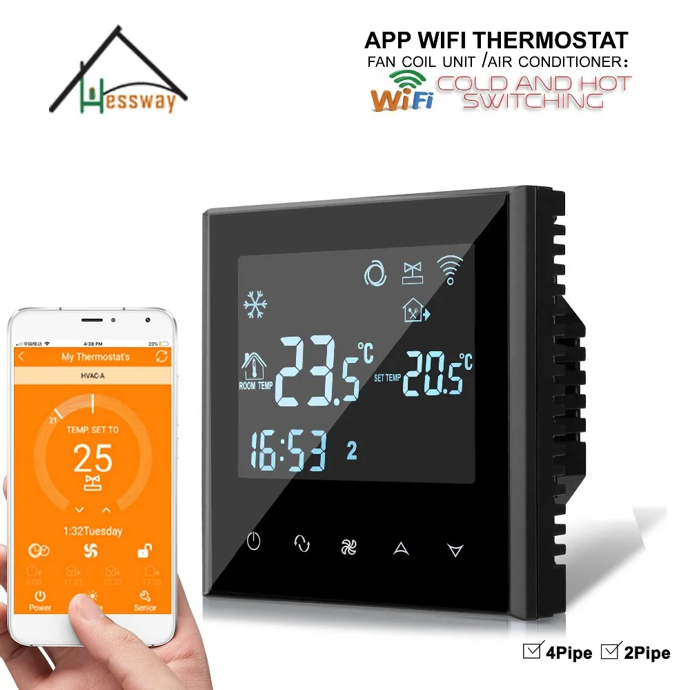 HESSWAY 4P 2P APP Controller Programmable Touch Screen WIFI THERMOSTAT with fan coil unit HESSWAY 4P 2P APP Controller Programmable Touch Screen WIFI THERMOSTAT with fan coil unit