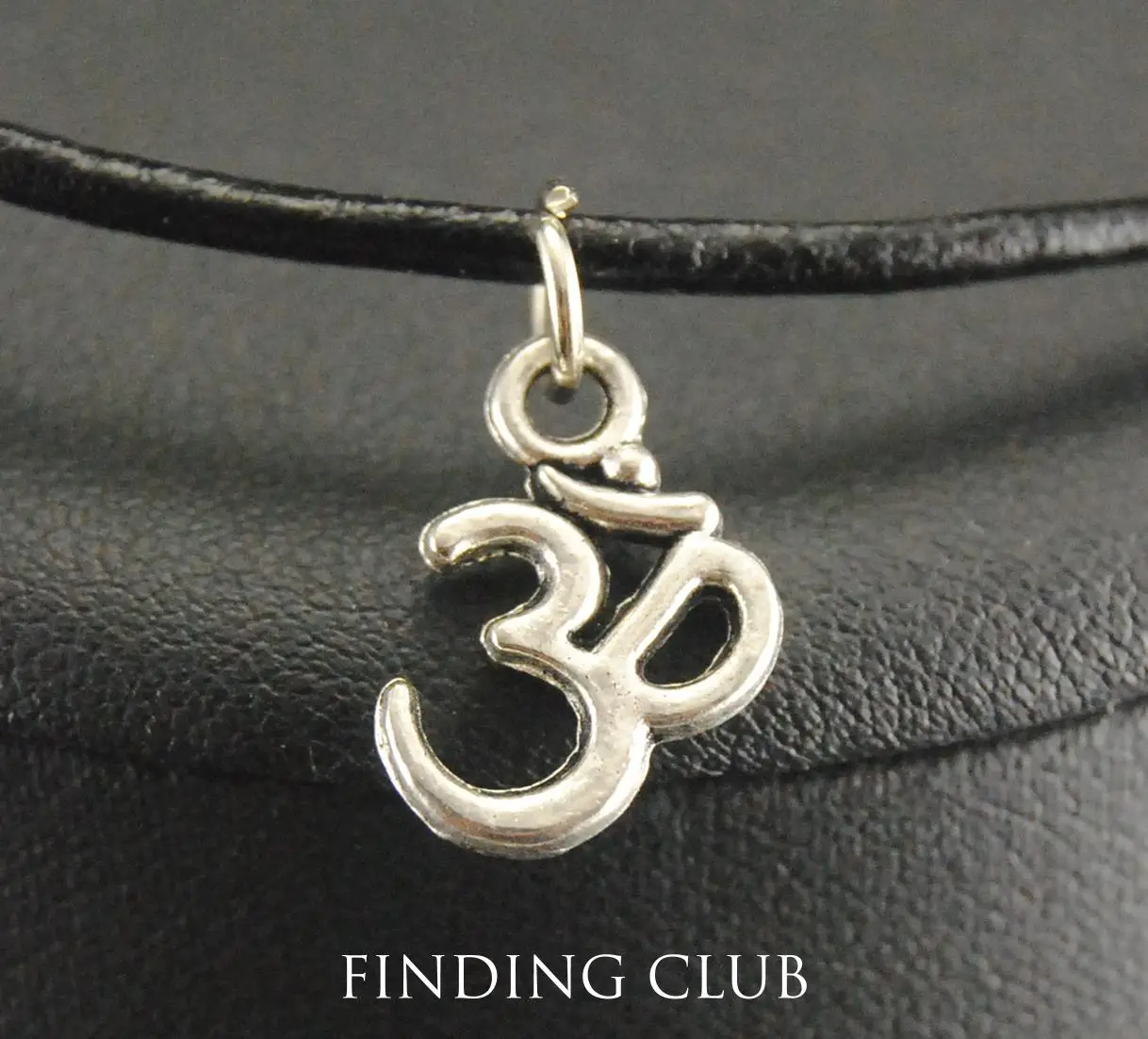 

Zinc Alloy Silver OM OHM Yoga Pendant Choker Necklace Black leather rope jewelry for men and women E078