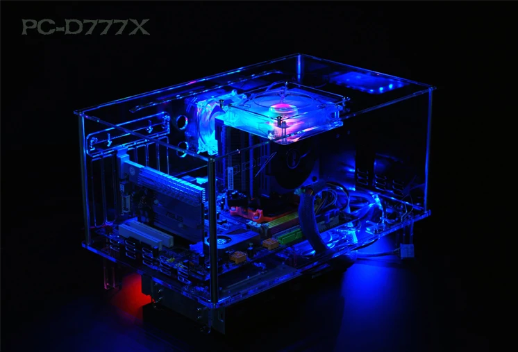 QDIY PC-D777XM горизонтальный MircoATX HTPC акриловый прозрачный Настольный ПК компьютерный чехол