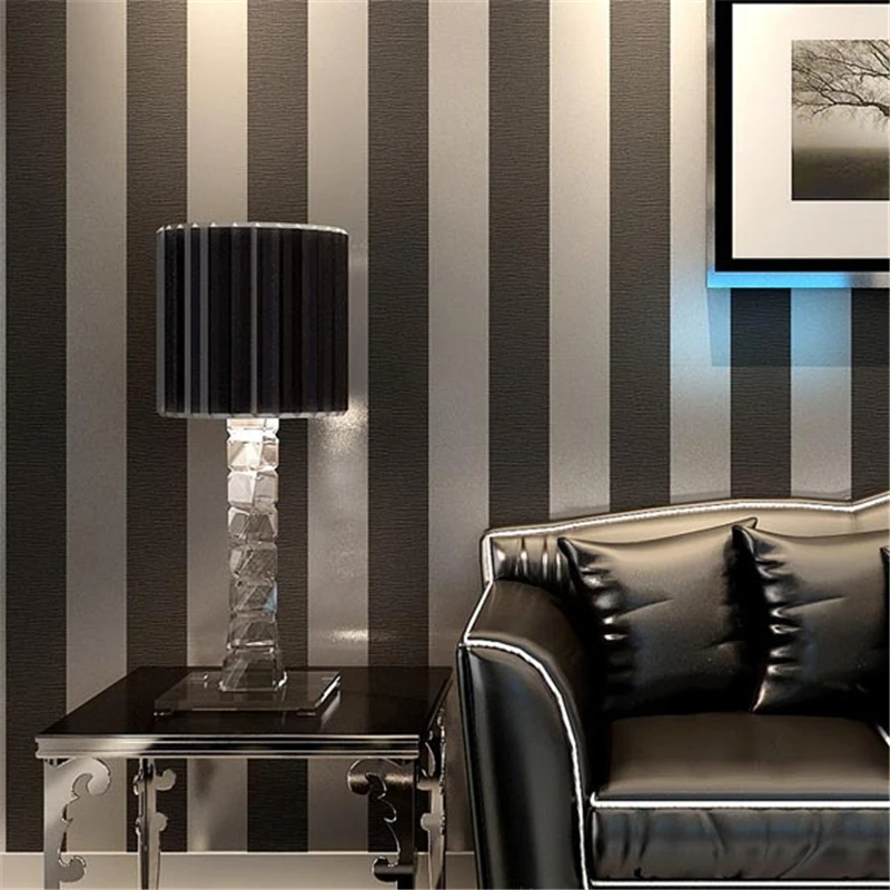 

beibehang Environmentally friendly black and white blue living room TV background wall sofa wallpaper vertical striped non-woven