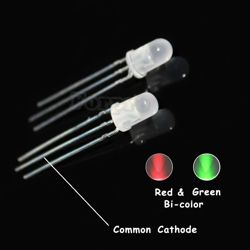 

100pcs 5MM Red/ Green Common Cathode 5 mm High Brightness Diffused /Transparent Round Bi-Color Light-Emitting Diode 5mm Diode