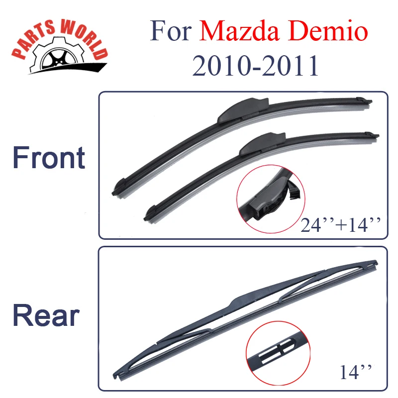 Combo Silicone Rubber Front And Rear Wiper Blades For Mazda Demio 2010