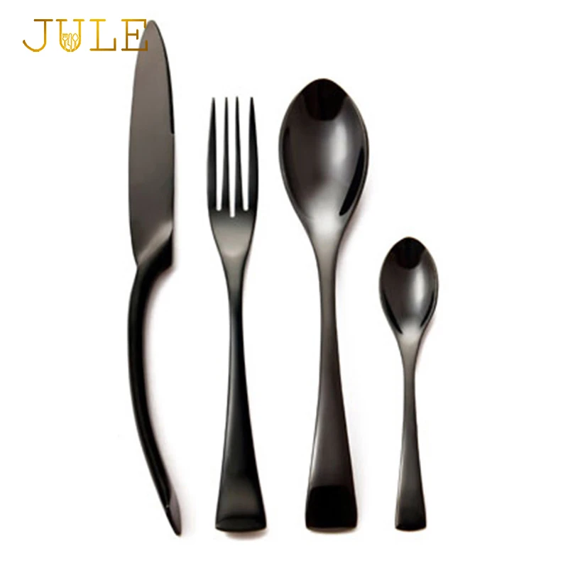 

24pcs Black Luxury Cutlery Set 18/8 Stainless Steel Western Food Tableware Knives Forks Tablespoons Flat Ware Dinnerware