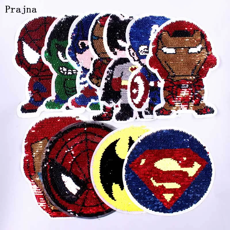 

Prajna The Avengers Patches Sequined Sew-on Patch for Clothing 3D DIY Applique Spider-man Garment Accessory to Clothes Badge F