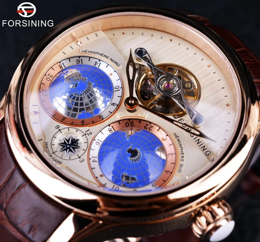 Forsining 2016 Earth Real Tourbillion Rose Gold Classic Multi dimensional Designer Watch font b Men b