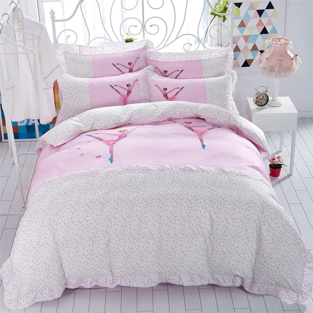 Girls Pink Ballet Lace Cotton Bedding Sets Bedclothes Quilt Duvet