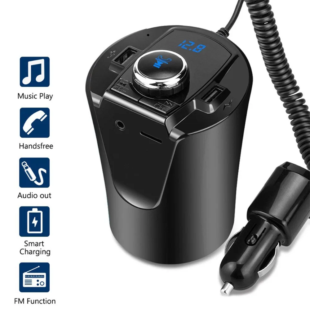 

Cup-rack Bluetooth MP3 USB Charger Wireless Bluetooth FM Transmitter Player Hand-free Phone Adapter Car Kit 5V 2.1A USB Charger