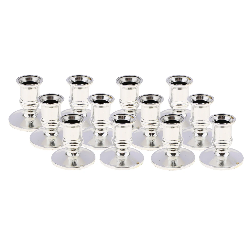 MagiDeal 12 pcs Plastic Candle Base Holder Fits for Taper Pillar Candle Table Top and Mantle Displays Centerpieces -Silver