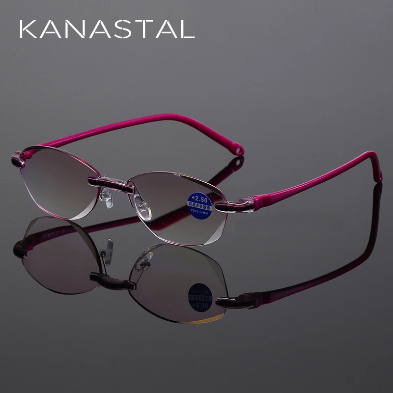 Очки для чтения для женщин без оправы очки при дальнозоркости, для леди с защитой от синего света очки для чтения+ 1,0+ 1,5+ 2,0+ 2,5+ 3,0+ 3,5+ 4,0 Сверхлегкий