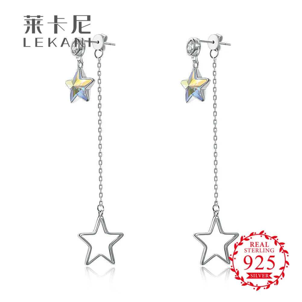 LEKANI кристаллами от Swarovski S925 White Crystal Star серьги 100% серебряные подарок женщин |