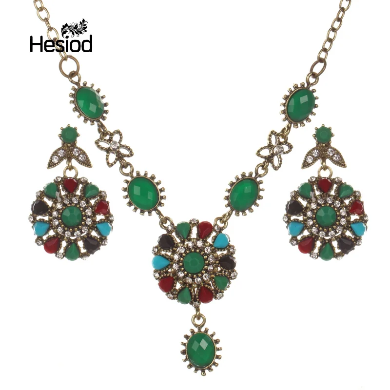 

Hesiod Brand African Beads Boho Black Green Retro Crystal Flower Jewelry Sets for Women Wholesale