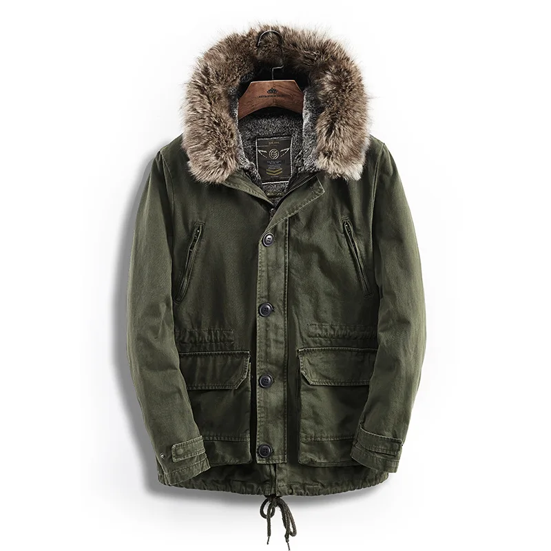 

Wool Liner Men's Winter Warm Thicken Russian Parkas Hooded Long Motorcycle Outerwear Fur Collar Business Overcoats