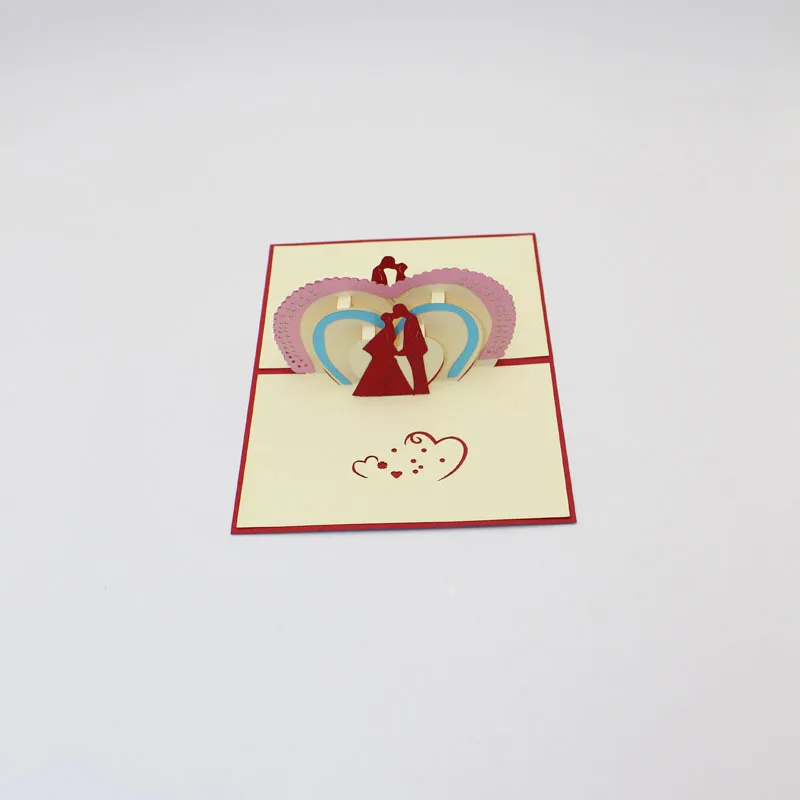  (10 pieces/lot)3D Pop Up Wedding Silhouette Greeting Card Paper Carving Romantic Couple Wedding Par - 32800154905