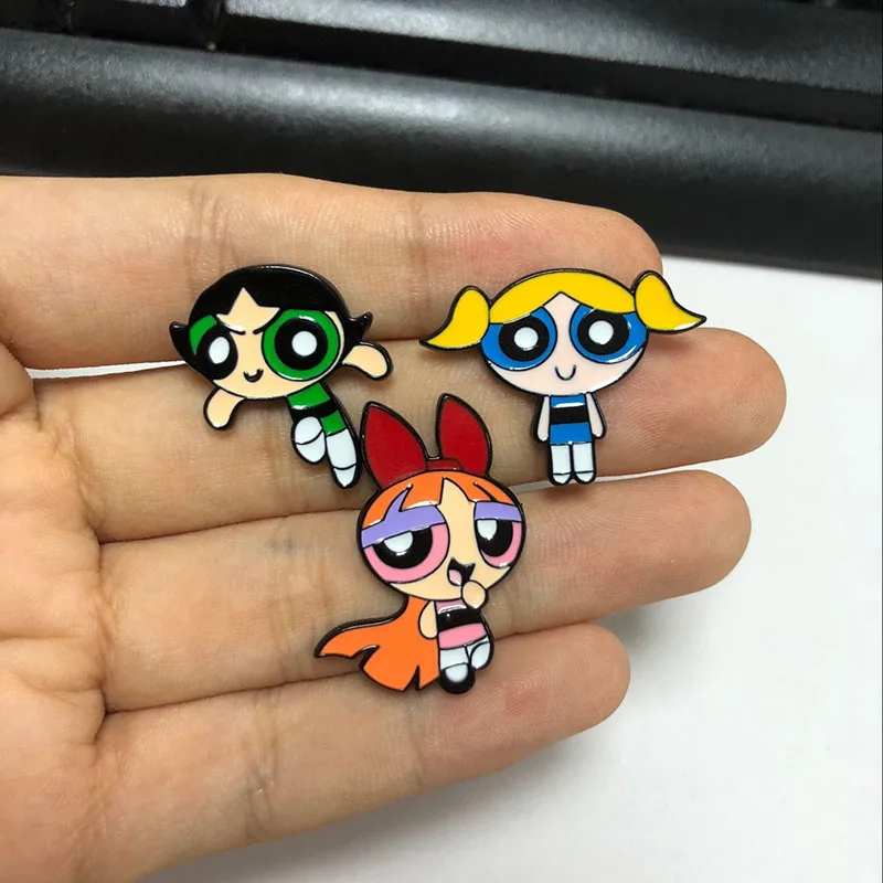 P2449 Dongmanli мультфильм милый Powerpuff девушки металлические эмалевые, на воротник булавка нагрудные значки ювелирные изделия брошь дети подарки аксессуары