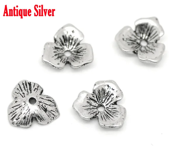 

Zinc metal alloy Beads Caps Four Leaf Clover Antique Silver(Fits 14mm-20mm Beads)Stripe Pattern 11mm x 10mm ,9 PCs new