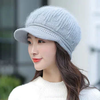 

Kagenmo Super Warm Winter Female Hat Rabbit Fur Thick Hat Short Brim Women Keep Warm Winter Beret Soft Breathable
