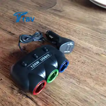 

VST Multi Socket Auto Car Cigarette Lighter Splitter 2USB power Adapter Charger 120W 3 Cigarette Lighter Charger 12v