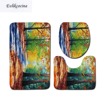 

Free Shipping 3pcs Maple Forest Banyo Paspas Bathroom Carpet Toilet Bath Mat Set Non Slip Tapis Salle De Bain Alfombra Bano