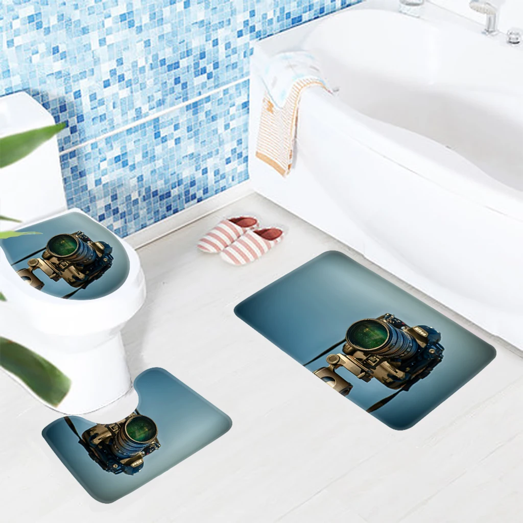 3pcs Bathroom Mat Set Funny Quotes Camera Pattern Bath Mat Anti Slip ...