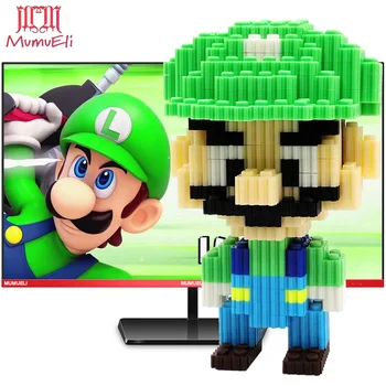 

MUMUELI Super Mario Bros Luigi 1000-1500 Pieces DIY Anime Figure 3D Model Kit Blocks Children Jigsaw Building Kids Toys KL-LYJ